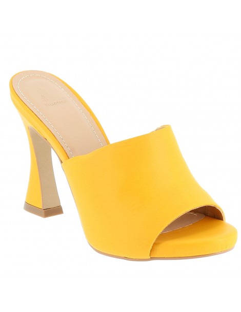 mules petite plateforme talons de forme cuir jaune 10 cm